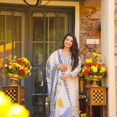 Women's Muslin Printed Kurti Pant Set with Printed Muslin Dupatta