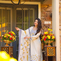 Women's Muslin Printed Kurti Pant Set with Printed Muslin Dupatta