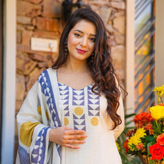 Women's Muslin Printed Kurti Pant Set with Printed Muslin Dupatta
