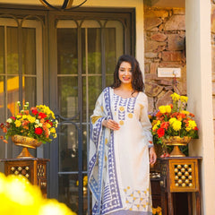 Women's Muslin Printed Kurti Pant Set with Printed Muslin Dupatta