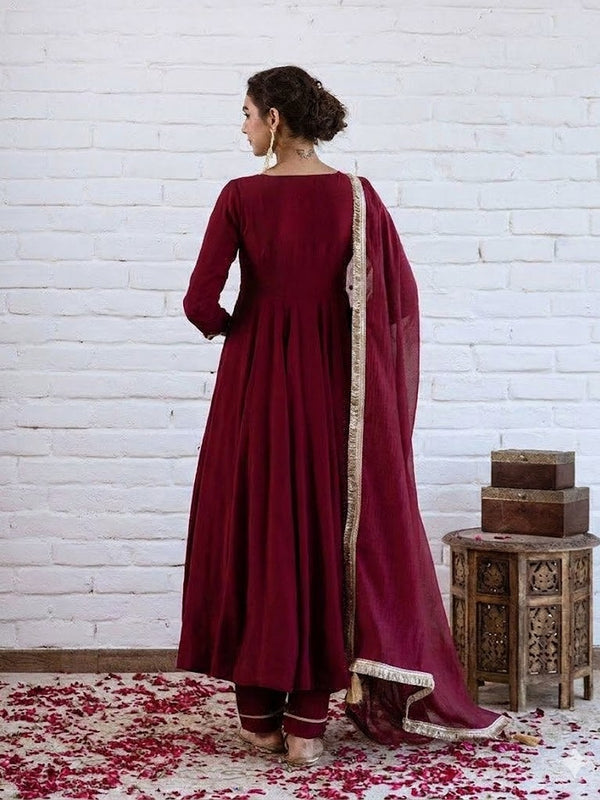 Women's Chanderi Silk Solid Kurti Pant Set with Silk Blend Dupatta