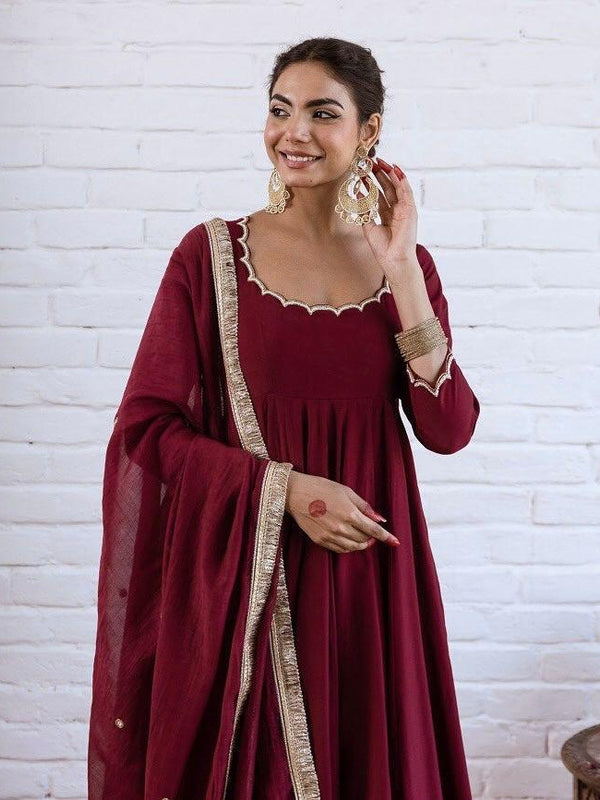 Women's Chanderi Silk Solid Kurti Pant Set with Silk Blend Dupatta