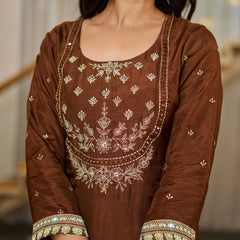 Vichitra Silk Solid Kurti Pant Set with Organza Dupatta