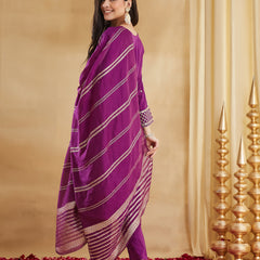 Viscose Rayon Embroidered Kurti Pant Set with Woven Chanderi Jacquard Dupatta