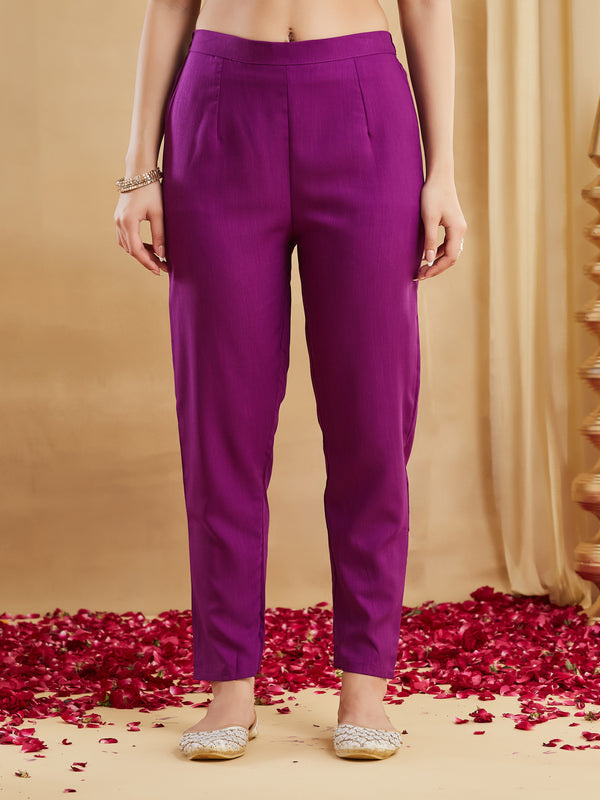 Viscose Rayon Embroidered Kurti Pant Set with Woven Chanderi Jacquard Dupatta