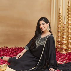 Rayon Slub Embroidered Kurti Pant Set with Chinon Dupatta