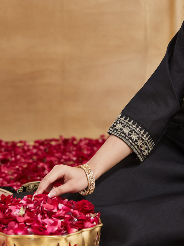 Rayon Slub Embroidered Kurti Pant Set with Chinon Dupatta