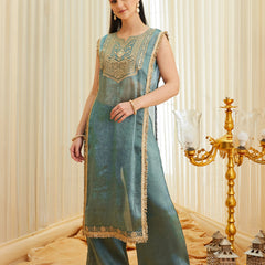 Women's Fandy Satin Embroidered Kurti Pant Set