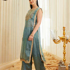 Women's Fandy Satin Embroidered Kurti Pant Set