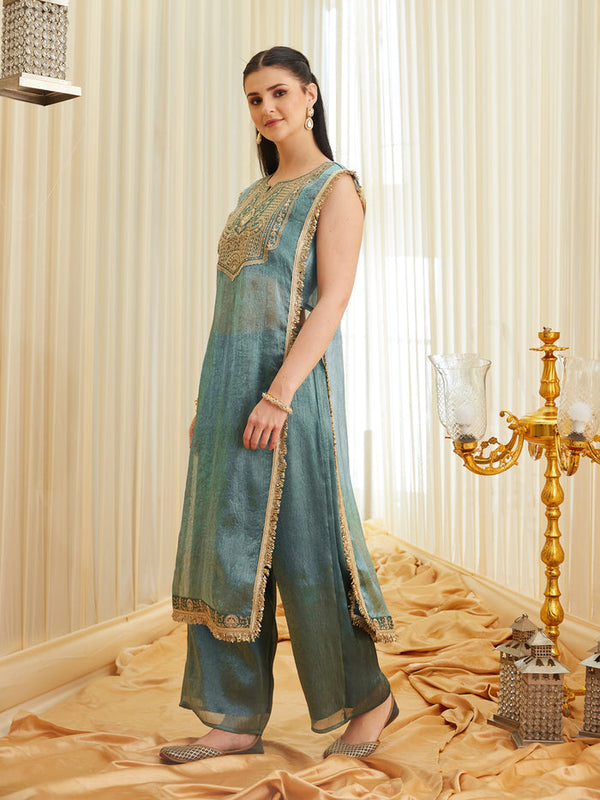 Women's Fandy Satin Embroidered Kurti Pant Set