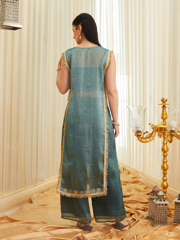 Women's Fandy Satin Embroidered Kurti Pant Set