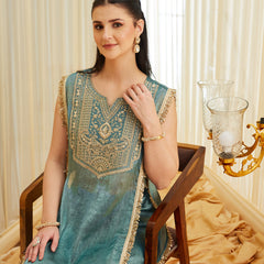 Women's Fandy Satin Embroidered Kurti Pant Set