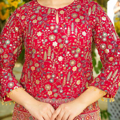 Women's Heavy Crepe Silk Embroidered Kurti Pant Set
