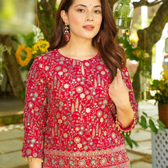 Women's Heavy Crepe Silk Embroidered Kurti Pant Set
