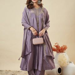 Vichitra Silk Embroidered Kurti Pant Set with Embroidered Fandy Silk Dupatta