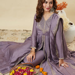 Vichitra Silk Embroidered Kurti Pant Set with Embroidered Fandy Silk Dupatta