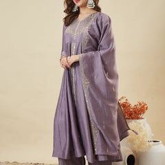 Vichitra Silk Embroidered Kurti Pant Set with Embroidered Fandy Silk Dupatta