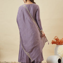Vichitra Silk Embroidered Kurti Pant Set with Embroidered Fandy Silk Dupatta