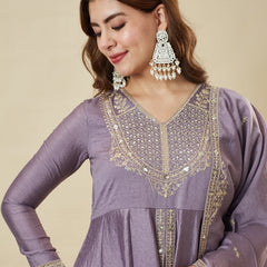 Vichitra Silk Embroidered Kurti Pant Set with Embroidered Fandy Silk Dupatta