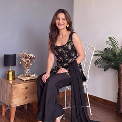 Women's Faux Georgette Embroidered Kurti Pant Set with Faux Georgette Dupatta