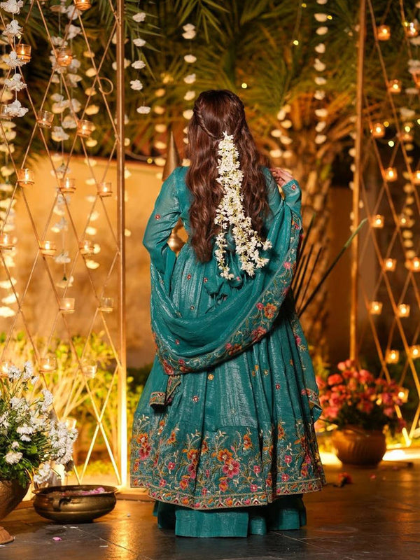 Women's Cruncy Silk Embroidered Kurti Pant Set with Embroidered Cruncy Silk Dupatta