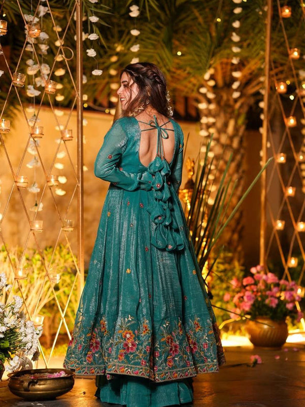 Women's Cruncy Silk Embroidered Kurti Pant Set with Embroidered Cruncy Silk Dupatta