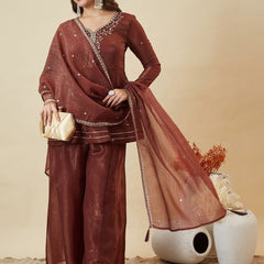 Women's Fandy Silk Embroidered Kurti Pant Set with Embroidered Fandy Silk Dupatta