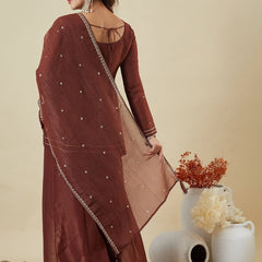 Women's Fandy Silk Embroidered Kurti Pant Set with Embroidered Fandy Silk Dupatta