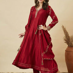 Women's Vichitra Silk Embroidered Kurti Pant Set with Embroidered Vichitra Silk Dupatta