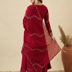 Women's Vichitra Silk Embroidered Kurti Pant Set with Embroidered Vichitra Silk Dupatta