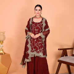 Faux Georgette Embroidered Kurti Pant Set with Embroidered Faux Georgette Dupatta
