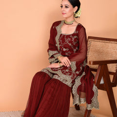Faux Georgette Embroidered Kurti Pant Set with Embroidered Faux Georgette Dupatta