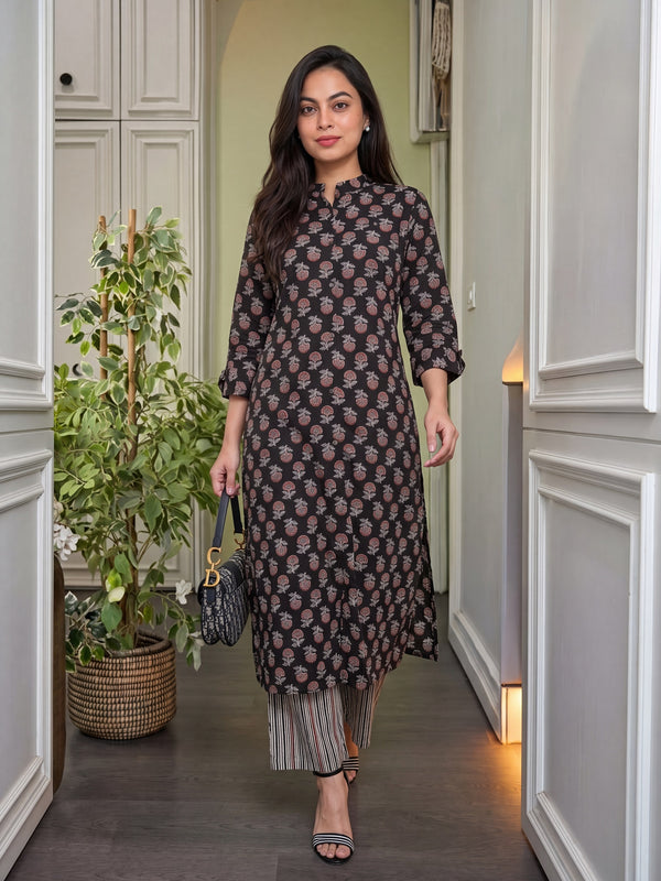 Women's Pure Cotton Printed Kurti Pant Set