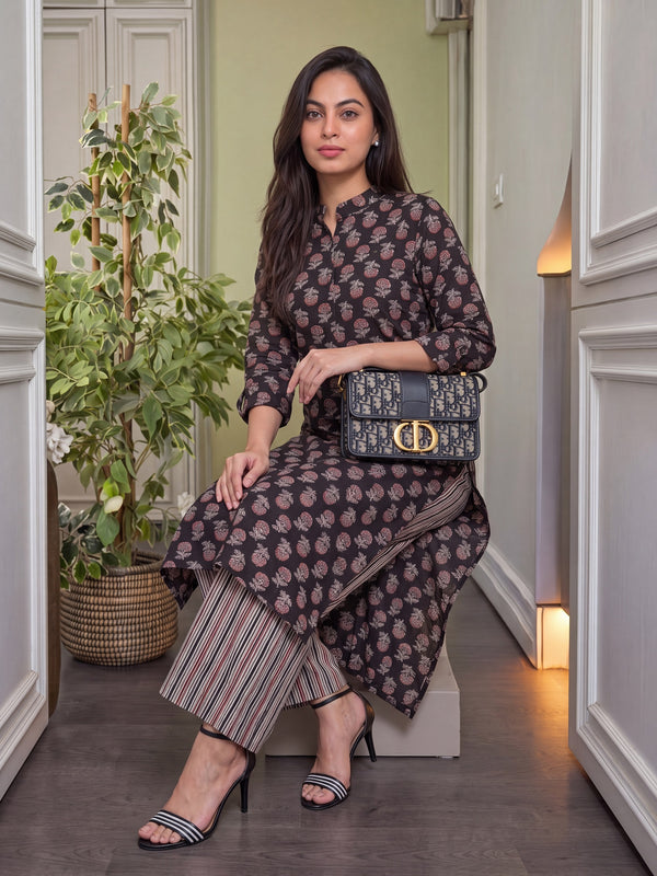 Women's Pure Cotton Printed Kurti Pant Set