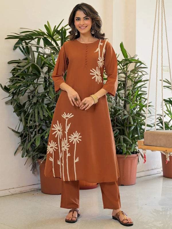 Women's Rayon Slub Printed Kurti Pant Set with Chanderi Dupatta