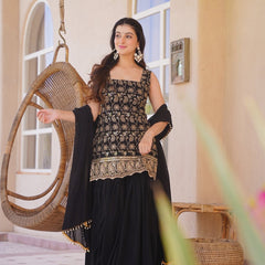 Women's Silk Blend Embroidered Kurti Pant Set with Embellished Silk Blend Dupatta