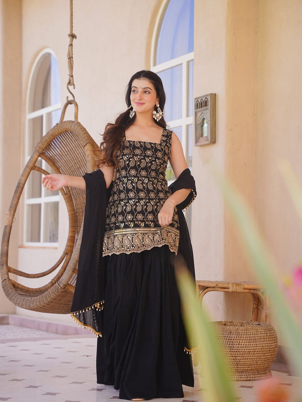 Women's Silk Blend Embroidered Kurti Pant Set with Embellished Silk Blend Dupatta