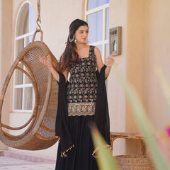 Women's Silk Blend Embroidered Kurti Pant Set with Embellished Silk Blend Dupatta