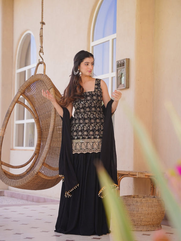 Women's Silk Blend Embroidered Kurti Pant Set with Embellished Silk Blend Dupatta