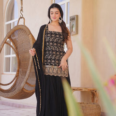 Women's Silk Blend Embroidered Kurti Pant Set with Embellished Silk Blend Dupatta