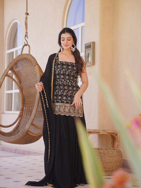 Women's Silk Blend Embroidered Kurti Pant Set with Embellished Silk Blend Dupatta