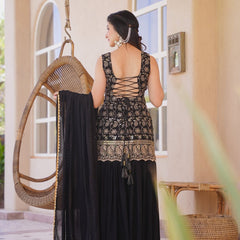 Women's Silk Blend Embroidered Kurti Pant Set with Embellished Silk Blend Dupatta