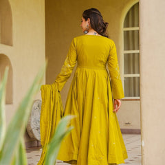 Viscose Chanderi Embroidered Kurti Pant Set with Embellished Chanderi Dupatta