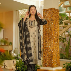 Women's Rayon Slub Printed Kurti Pant Set with Printed Chanderi Cotton Dupatta