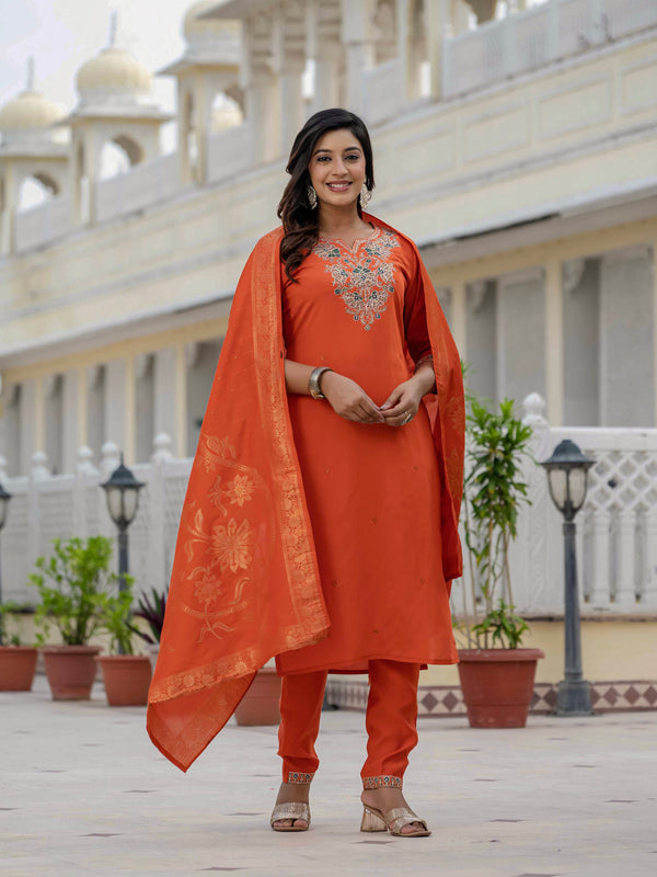Elegant Straight Kurti Pant Dupatta Set