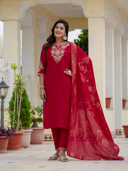 Elegant Straight Kurti Pant Dupatta Set
