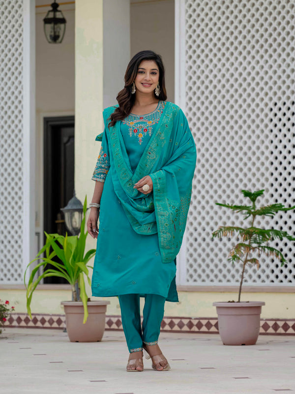 Elegant Straight Kurti Pant Dupatta Set