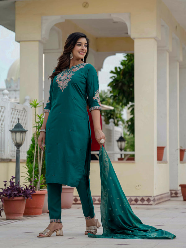 Elegant Straight Kurti Pant Dupatta Set