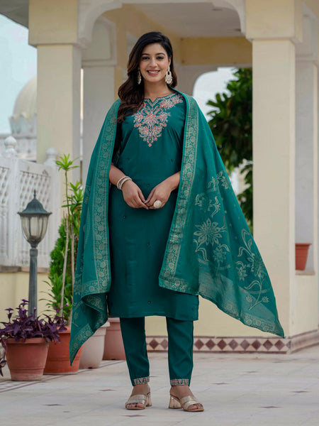 Elegant Straight Kurti Pant Dupatta Set