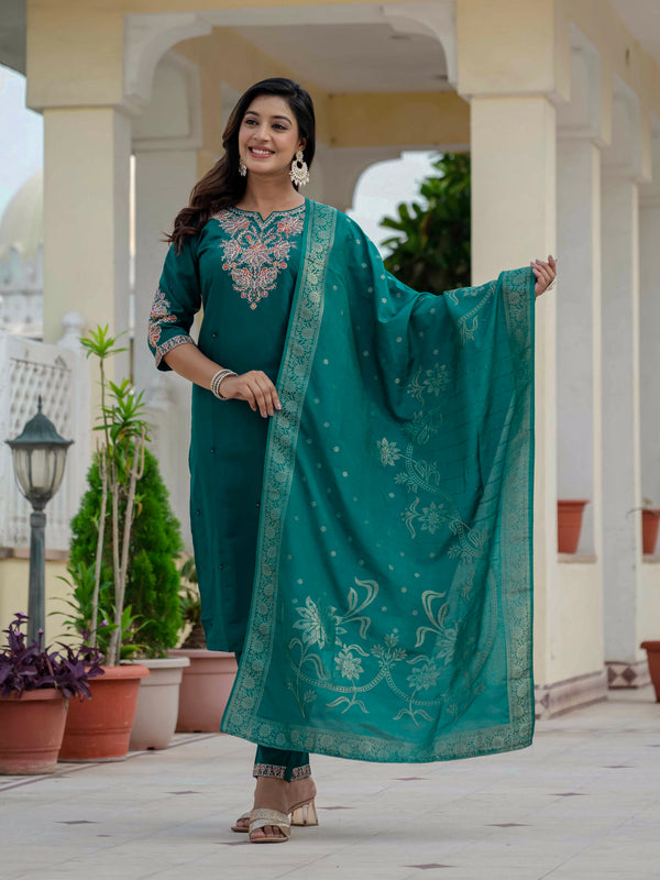 Elegant Straight Kurti Pant Dupatta Set